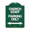 Signmission Church Staff Parking W/ Bidirectional Arrow, Green & White Aluminum Sign, 18" x 24", GW-1824-24260 A-DES-GW-1824-24260 - alternate 1